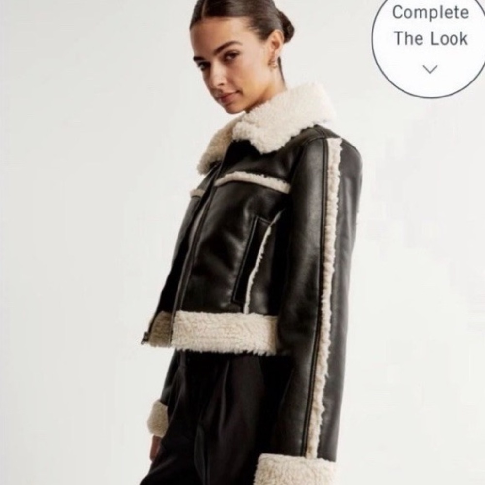 Abercrombie Cropped Vegan Leather Shearling Jacket